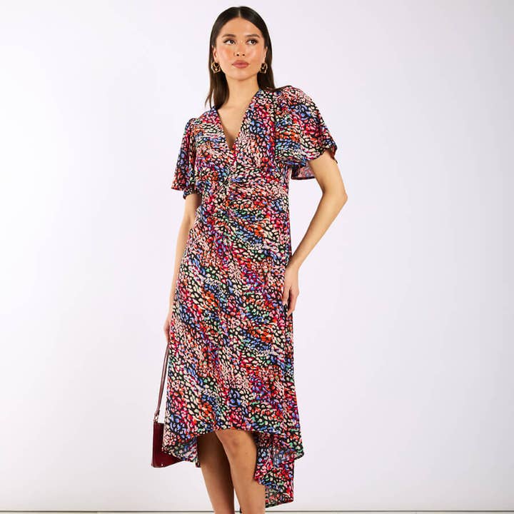 Vestido Midi Plissado Multicolorido com Estampa Animal por atacado de Needs No Label