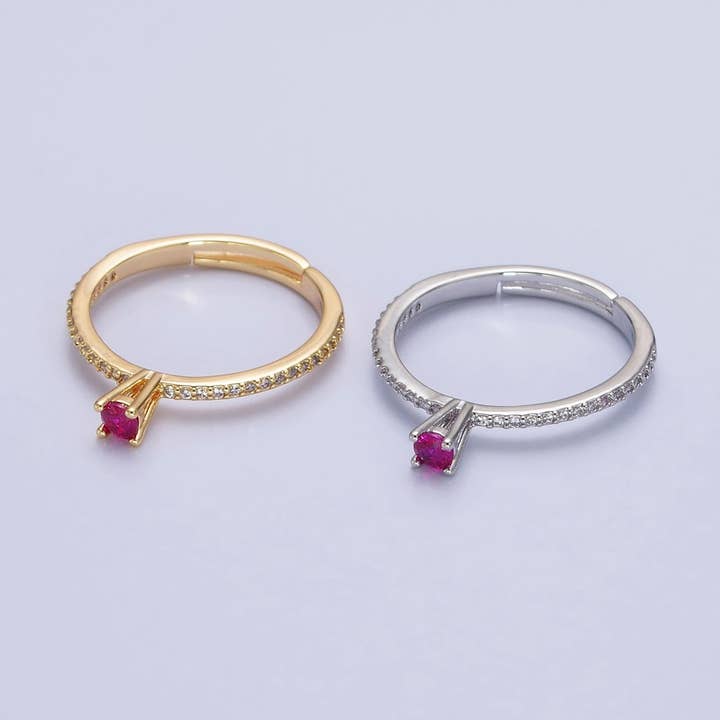 Met goud gevulde fuchsia CZ Solitaire microgeplaveide verstelbare ring voor wholesale door Aim Eternal