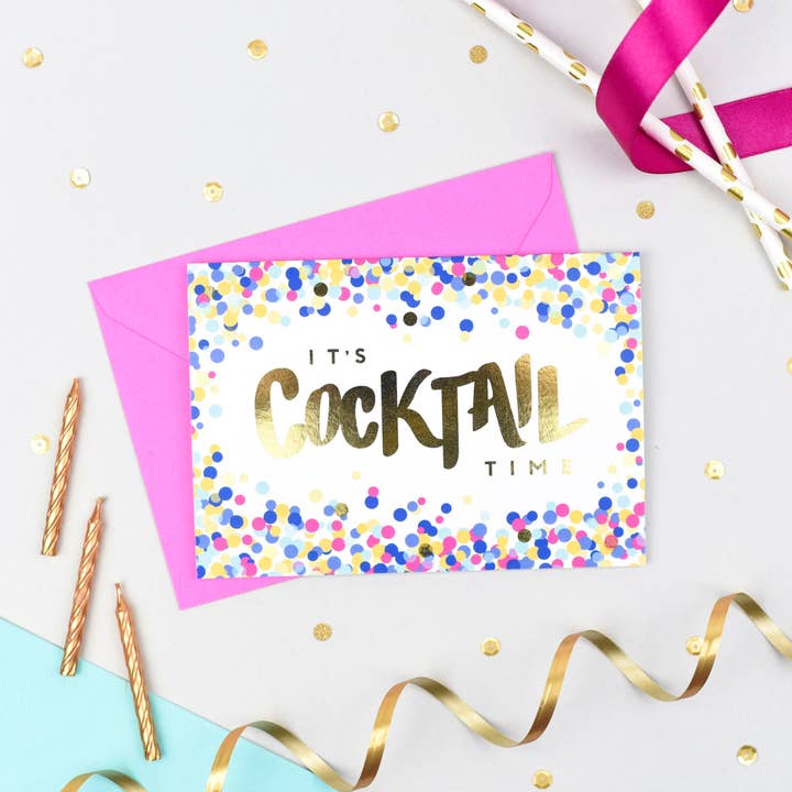 C'est l'heure du cocktail ! Carte Gold Foil pour la vente par Jane Katherine Houghton Designs