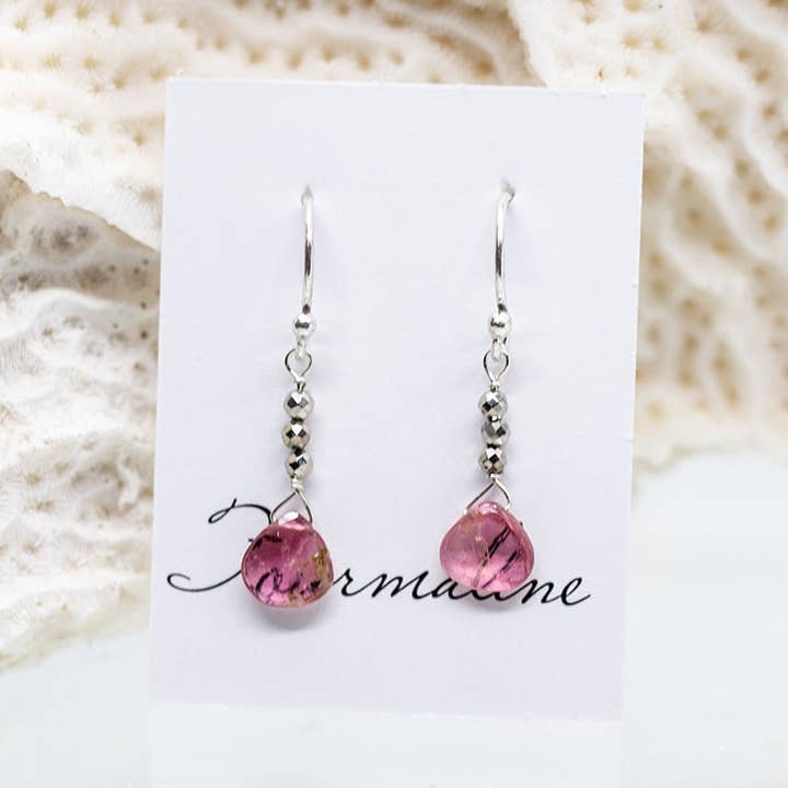 Tourmaline Silver Raindrop Earrings for wholesale by Susan Roberts Jewelry