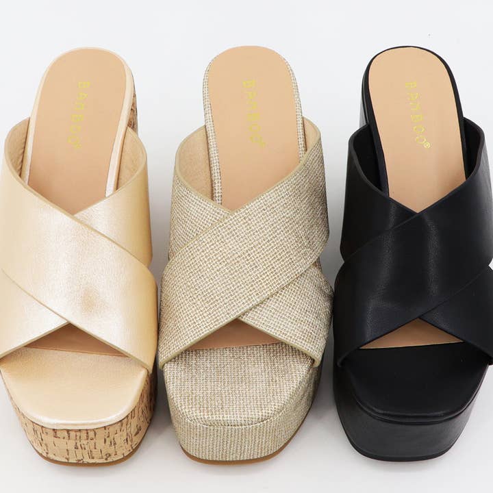 Mars Sky Shoes Wholesale - Vente Chaussures compensées – femme - Sandales en bambou à plateforme compensée et bretelles entrecroisées pour femmes