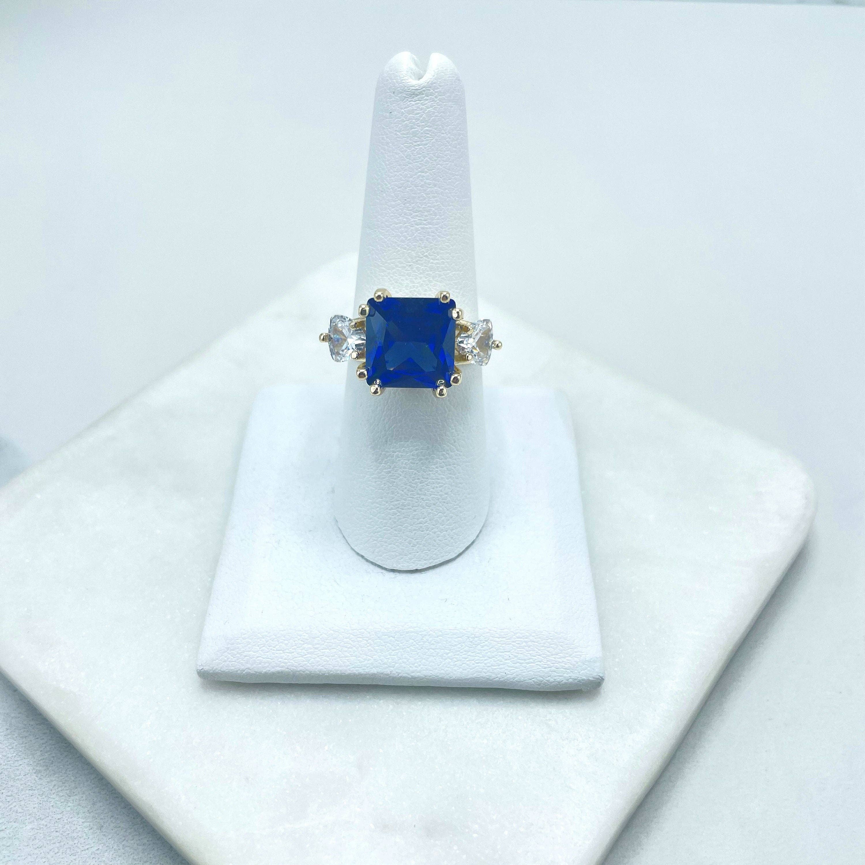 DIJU Jewelry - Wholesale Cocktail/Statement Ring - 18k Gold Filled Clear & Colored CZ Square Cocktail Ring1