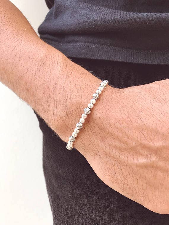 Christina Christi - Venta al por mayor Pulsera de cuentas - Pulsera minimalista para hombre con cuentas metálicas y marfil4