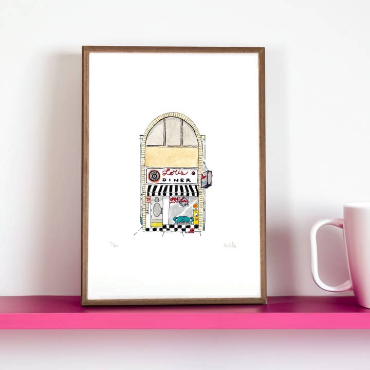 Akvarell: Loris 60's Diner, USA (13x18 cm) för wholesale av Atelier Nunila