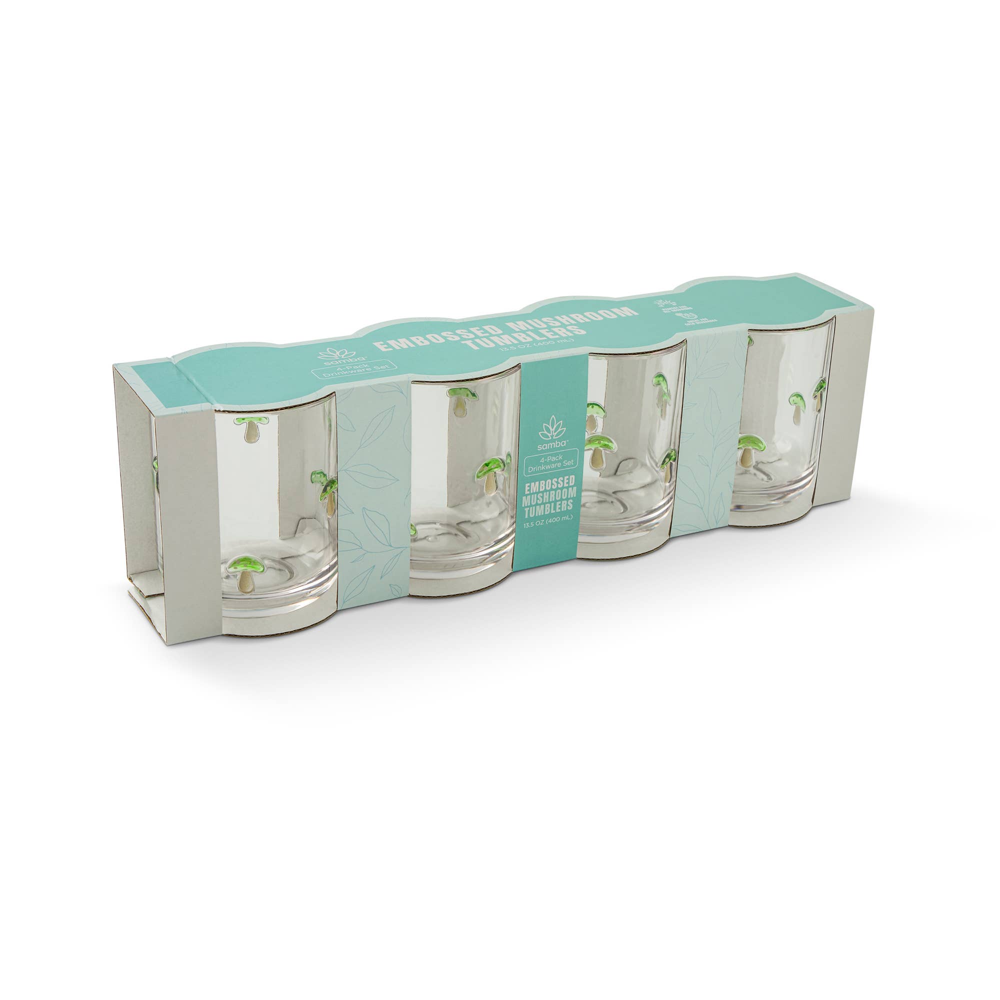 Core Home - Wholesale Drinking Glass/Cup - 4pk 13.5oz Embossed Tumbler - Green Mushroom1