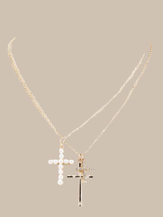 Grace's Layered Cross Necklace in Gold for wholesale by My Girl in LA