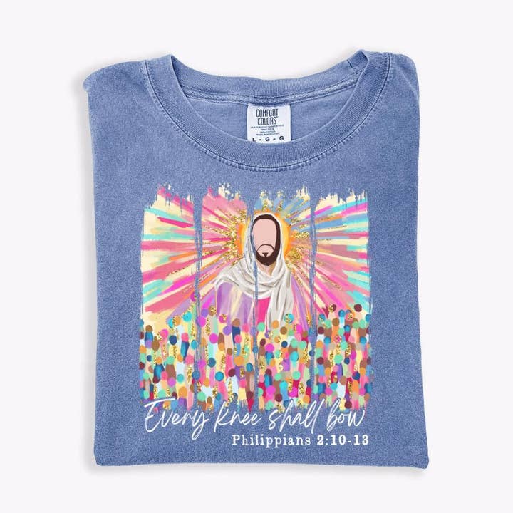 Every Knee Shall Bow Comfort Colors Tee for wholesale by The Luna T Company