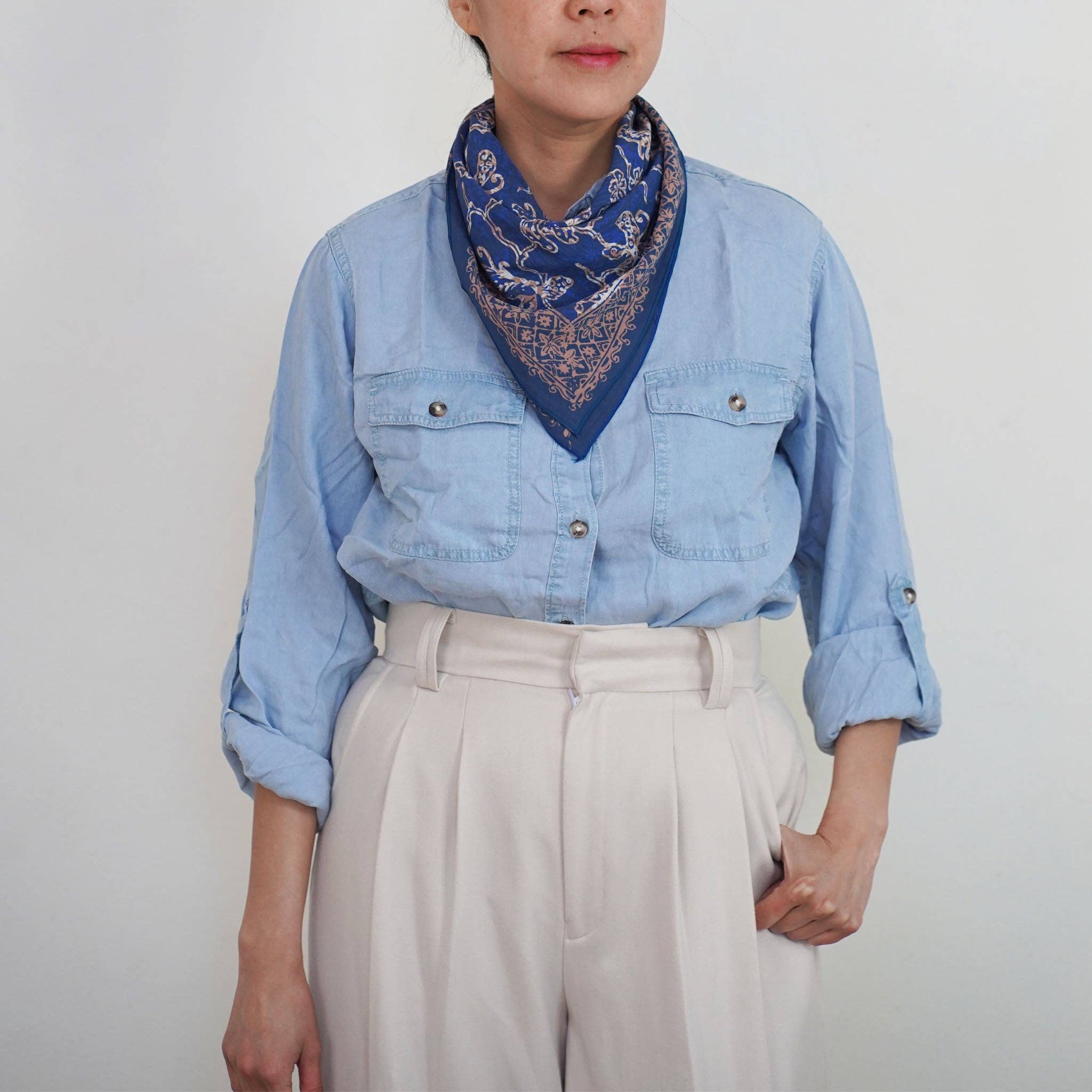 Kasih Co-op - Wholesale Bandana - Unisex - Batik Bandana Blue Butterfly, 100% Cotton, Hand Dyed Hair Cover Scarf7