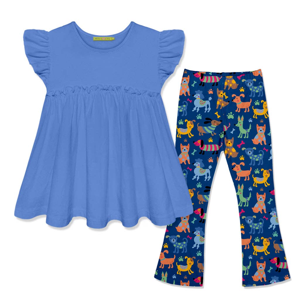 Kids Marina Blue Baby-Doll Top & Doggies Flare Leggings for wholesale on Faire0