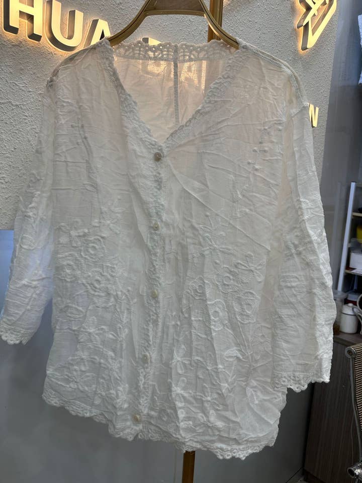 Hope & Sunshine - Wholesale Button Down Shirt - Women's - Embroidered Cotton Button-Up Shirt