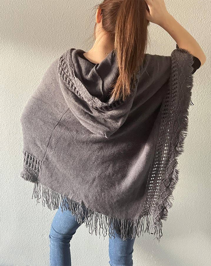 Fennco Styles - Wholesale Poncho - Women's - Knit Fringed Hooded Poncho13