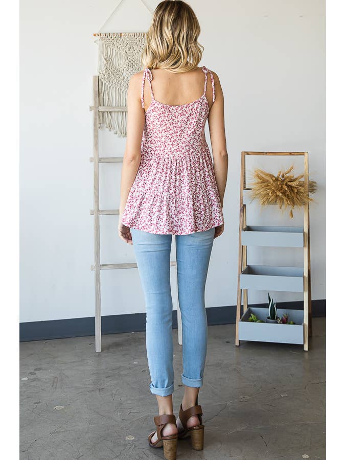 7th Ray - Wholesale Tunic - Women's - Floral Tiered Babydoll Adjustable Tie Flared Cami Top T478413