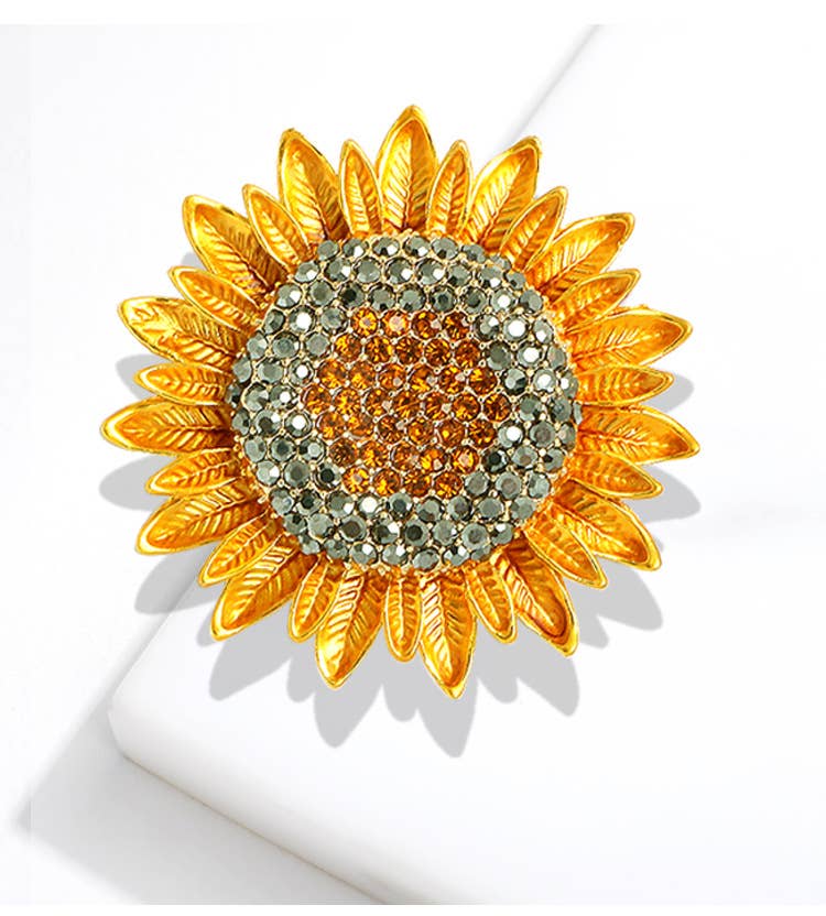 Girasole Spilla a Forma di Girasole Brillante Placcata in Oro con Strass in vendita all'ingrosso su Faire3