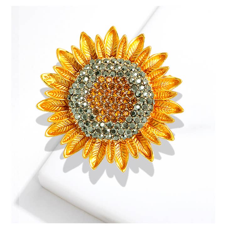 Girasole Spilla a Forma di Girasole Brillante Placcata in Oro con Strass in vendita all'ingrosso su Faire3