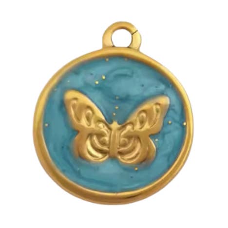 Butterfly Pendant Gold & Blue for wholesale by Coco Luna Collection