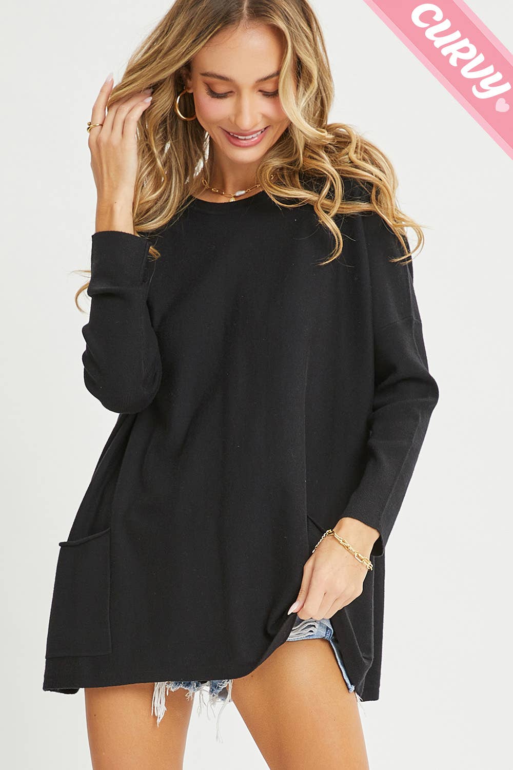 Sweet Lovely by Jen - Wholesale Tunic Sweater - Women's - FRONT POCKET OVERSIZE SWEATER PLUS SIZE4