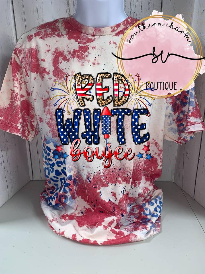 T-shirt Boujee rossa bianca per la vendita all'ingrosso da parte di Southern Charm Boutique