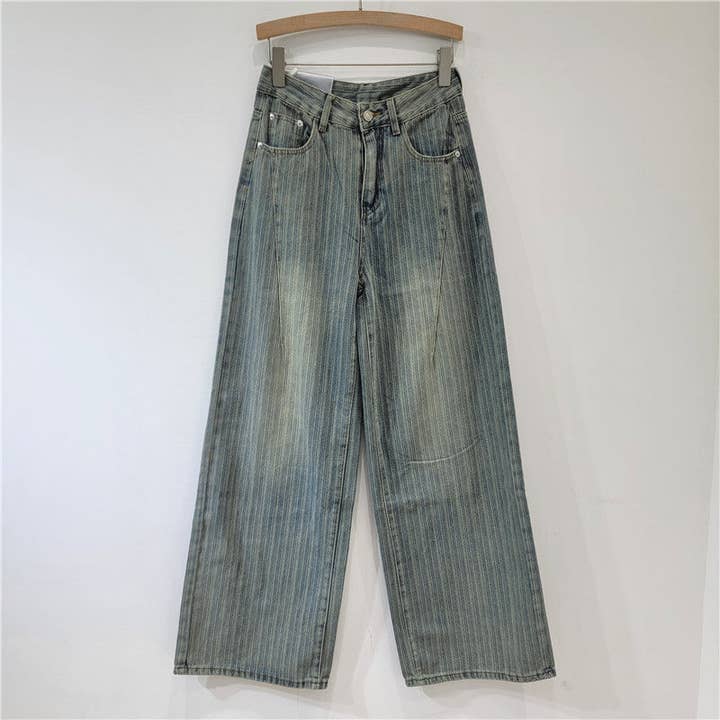 SALINA TRADING INC - Wholesale Jeans - Women's - Vintage-Inspired Wide Leg Denim Pants with Stripes - Casual Street Style2