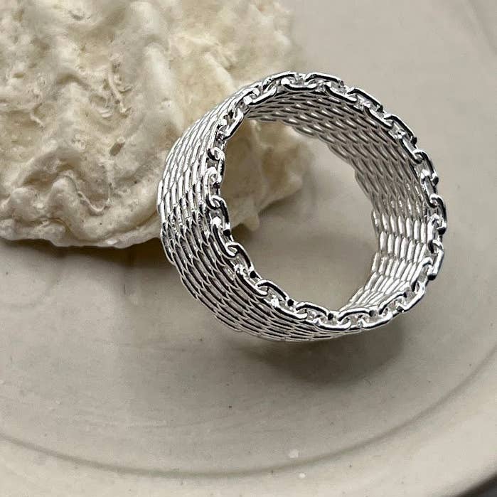 Vie Jewelry - Wholesale Band/Stacked Ring - Denni Ring - Silver Mesh Ring - Silver Band1