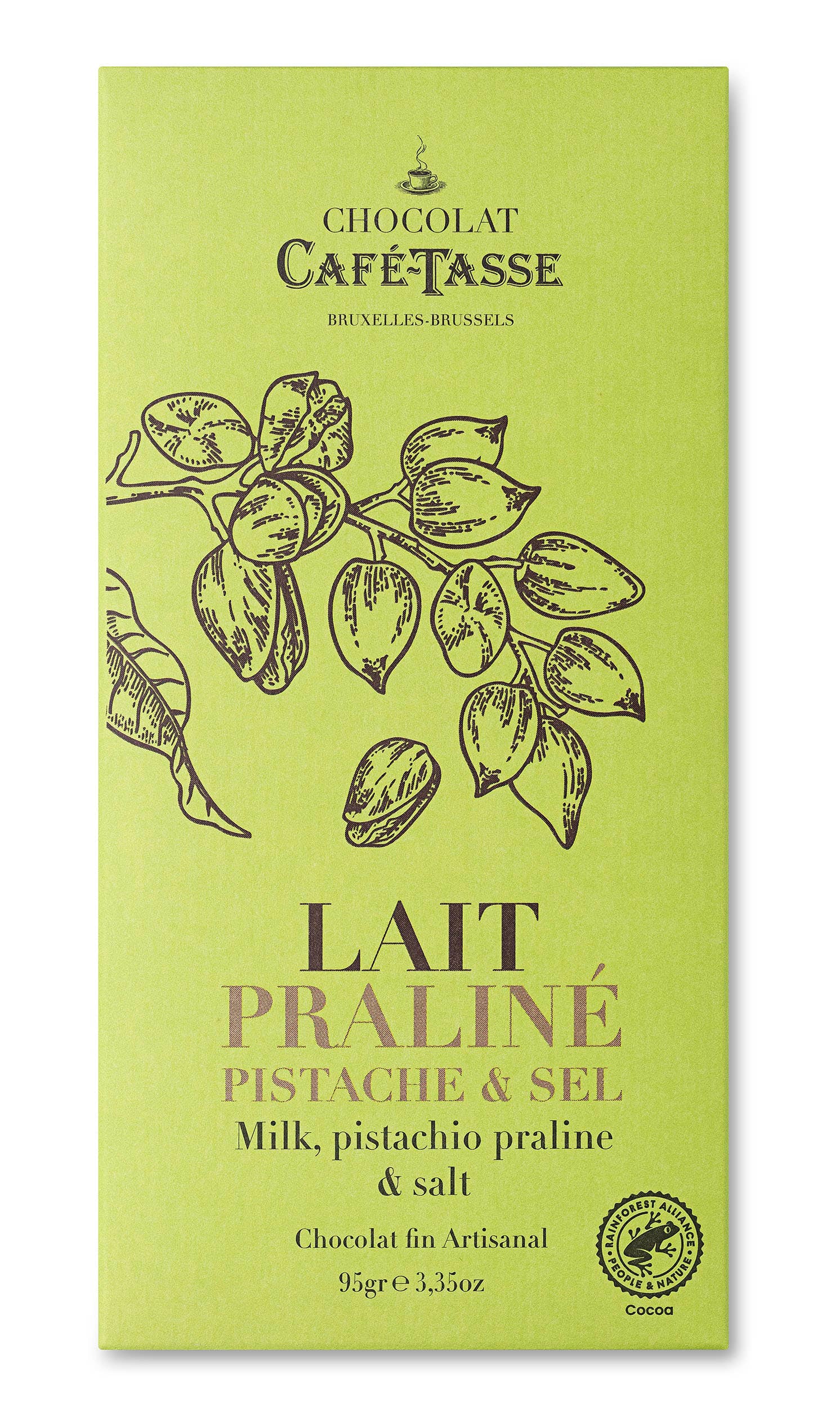 Café-Tasse - Vendita all'ingrosso Barretta di cioccolato - Tavoletta di cioccolato al latte con pralinato di pistacchio e sale1