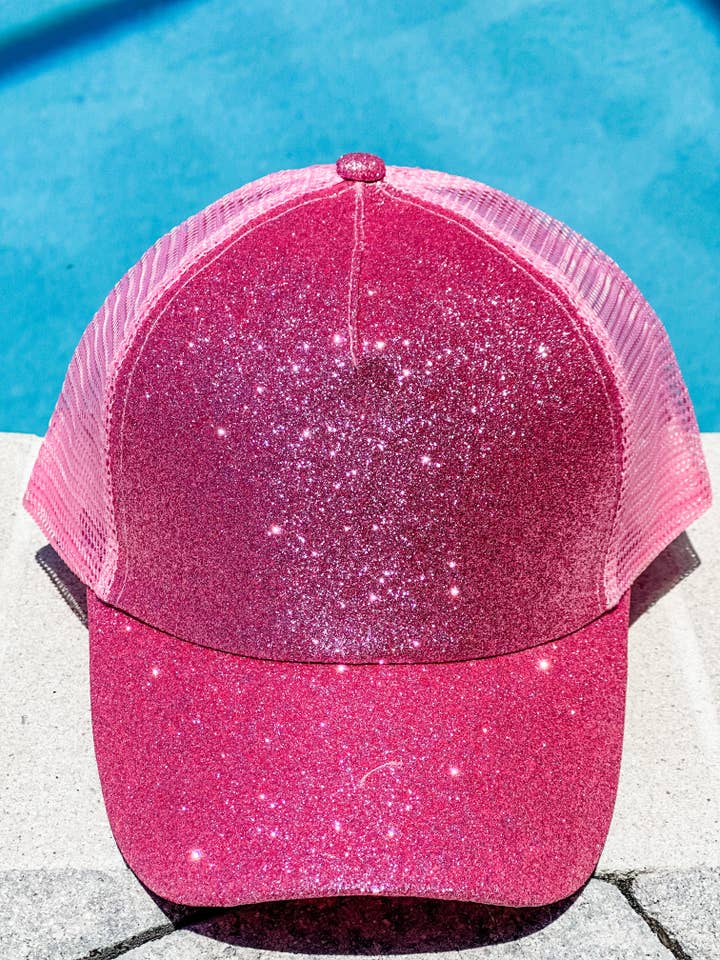 "All That Sparkle" Pink Trucker Ponytail Hat for wholesale by Harris Girls & Co.