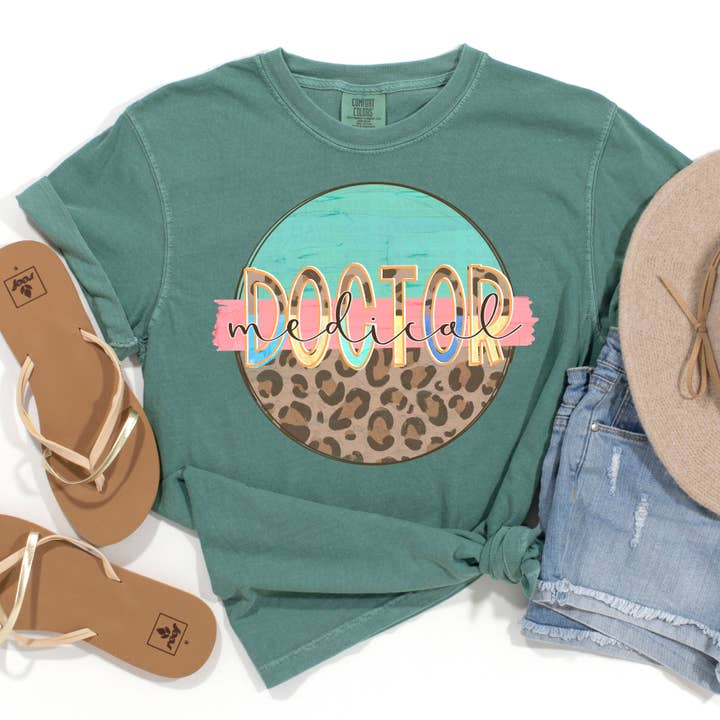 Medical Doctor Round Leopard Print And Mint DTF Transfer for wholesale by Flawless Transfers