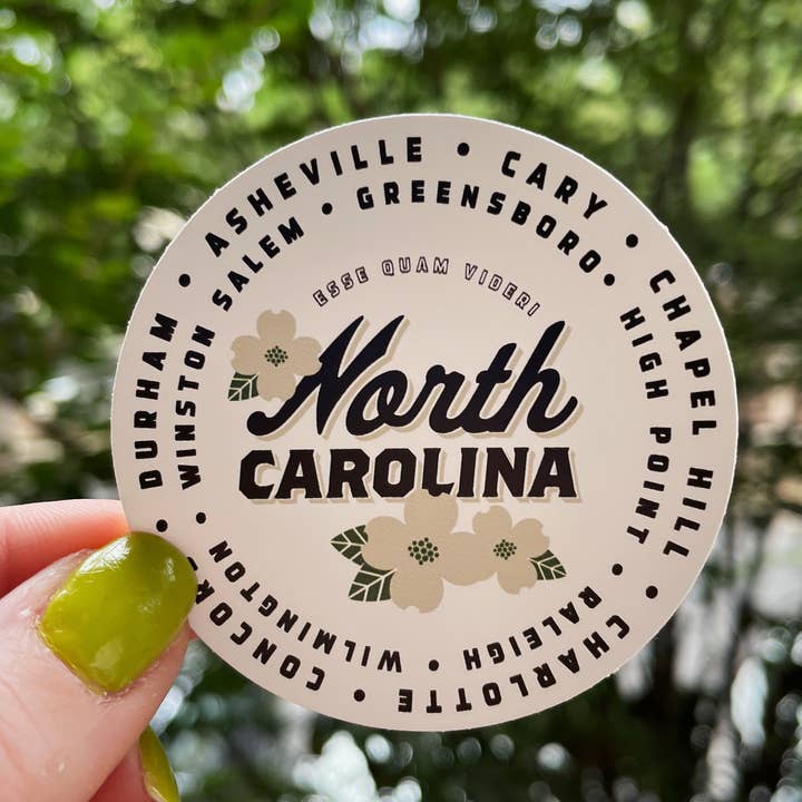 North Carolina Round Sticker for wholesale by Forage and Roam Design Co., LLC