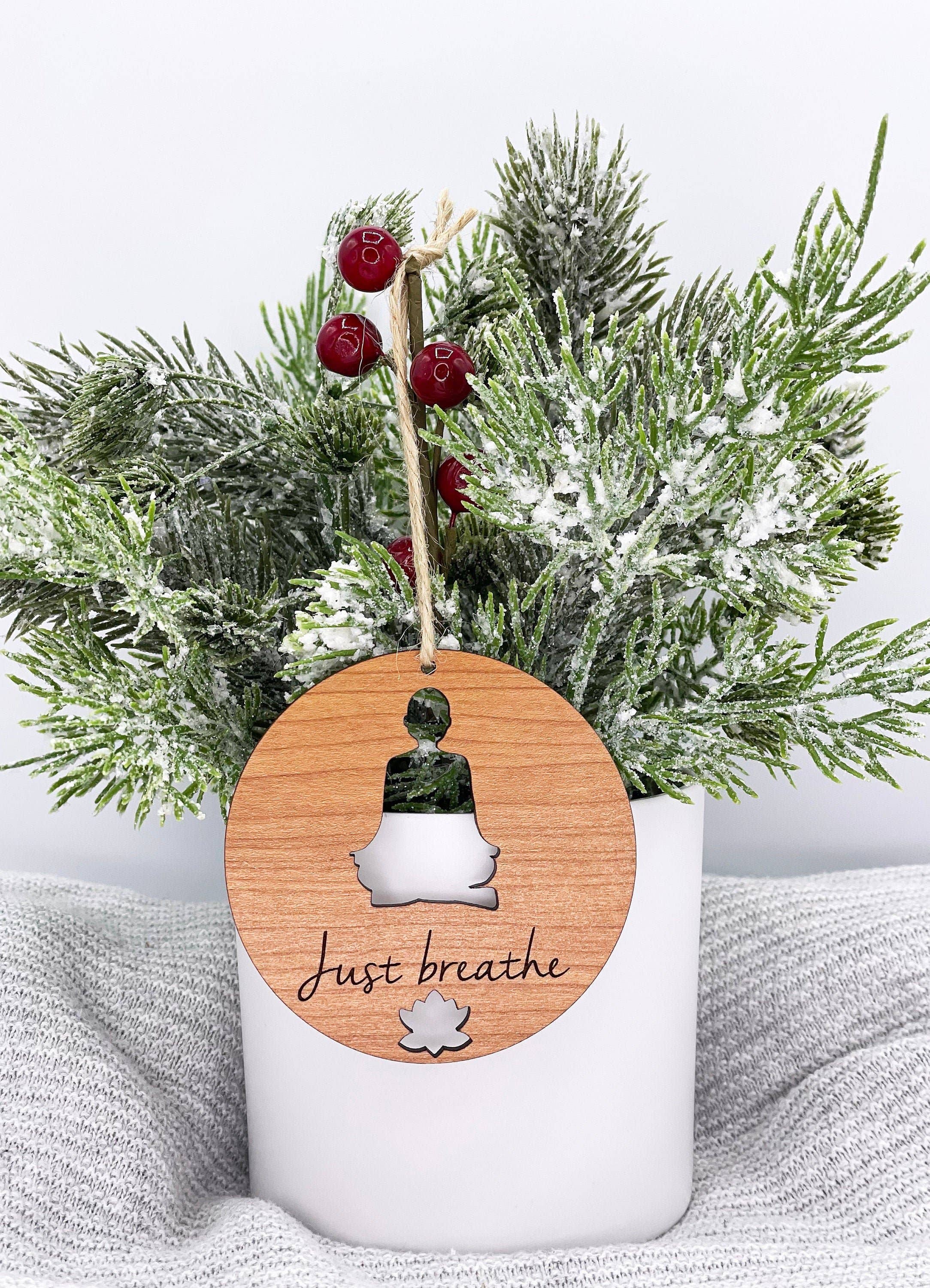 Engraved Chaos - Wholesale Ornament - Just Breathe Yoga Ornament - Lotus Pose - Gift for Yoga Part