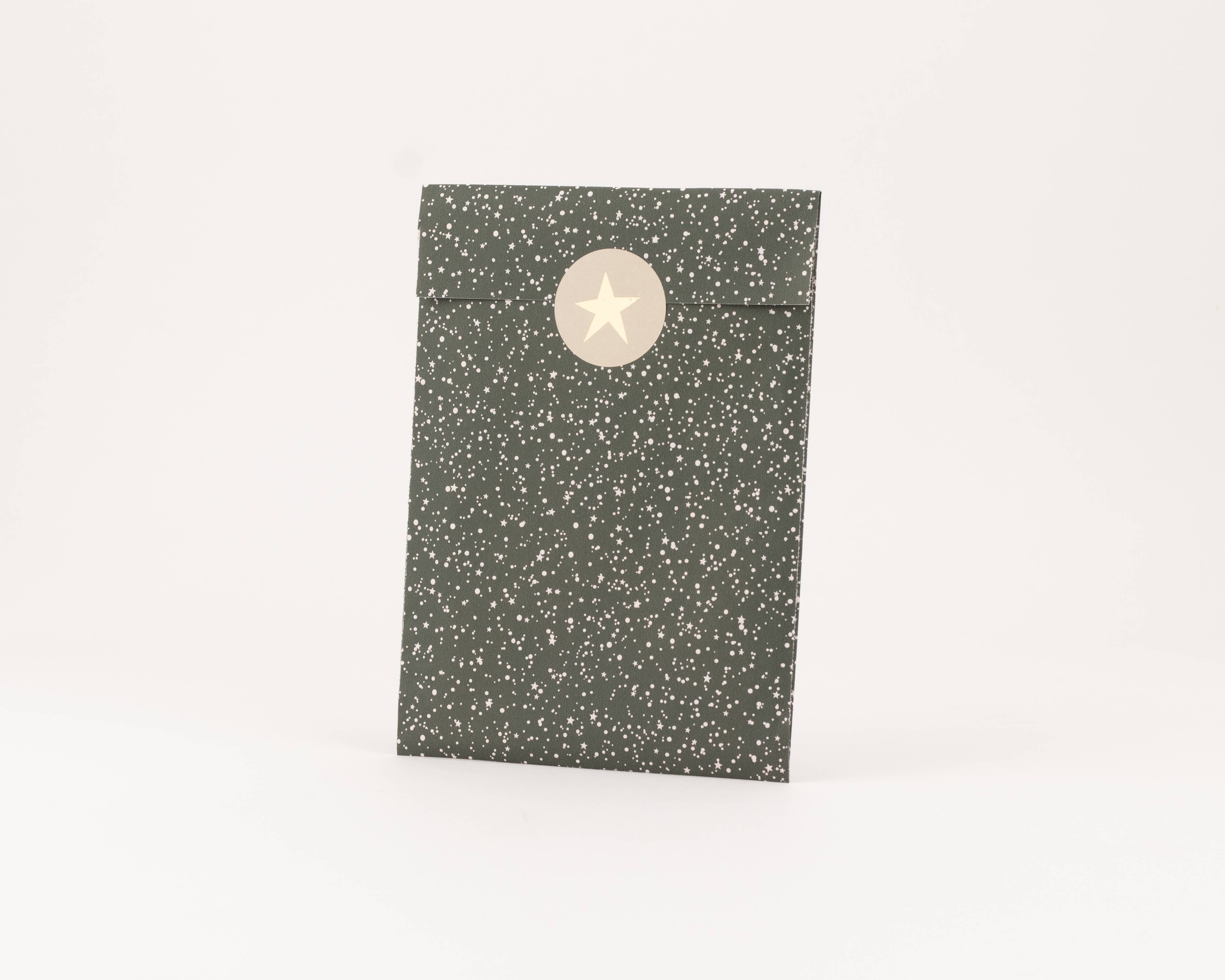 liebevoll verpackt – Großhandel Geschenktüten – Papiertüten Funkelnde Sterne, Tannengrün (Weihnachten)3