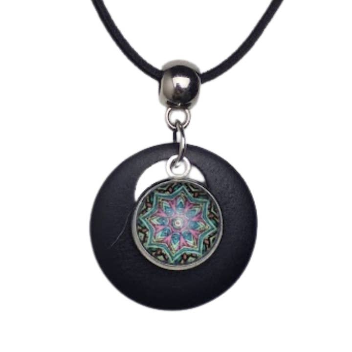 Starburst Mandala Layered Pendant Necklace | Timber Necklace for wholesale by Sunbaked Lizard Jewellery & Gifts