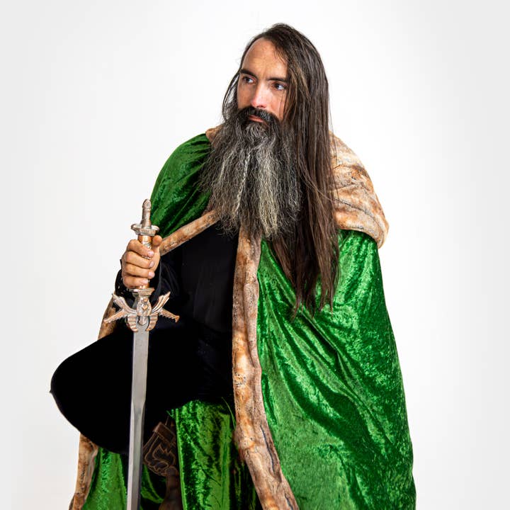 Faux Fox Fur Hooded Cloak | Green Cloak with Amber Fur for wholesale by everfan