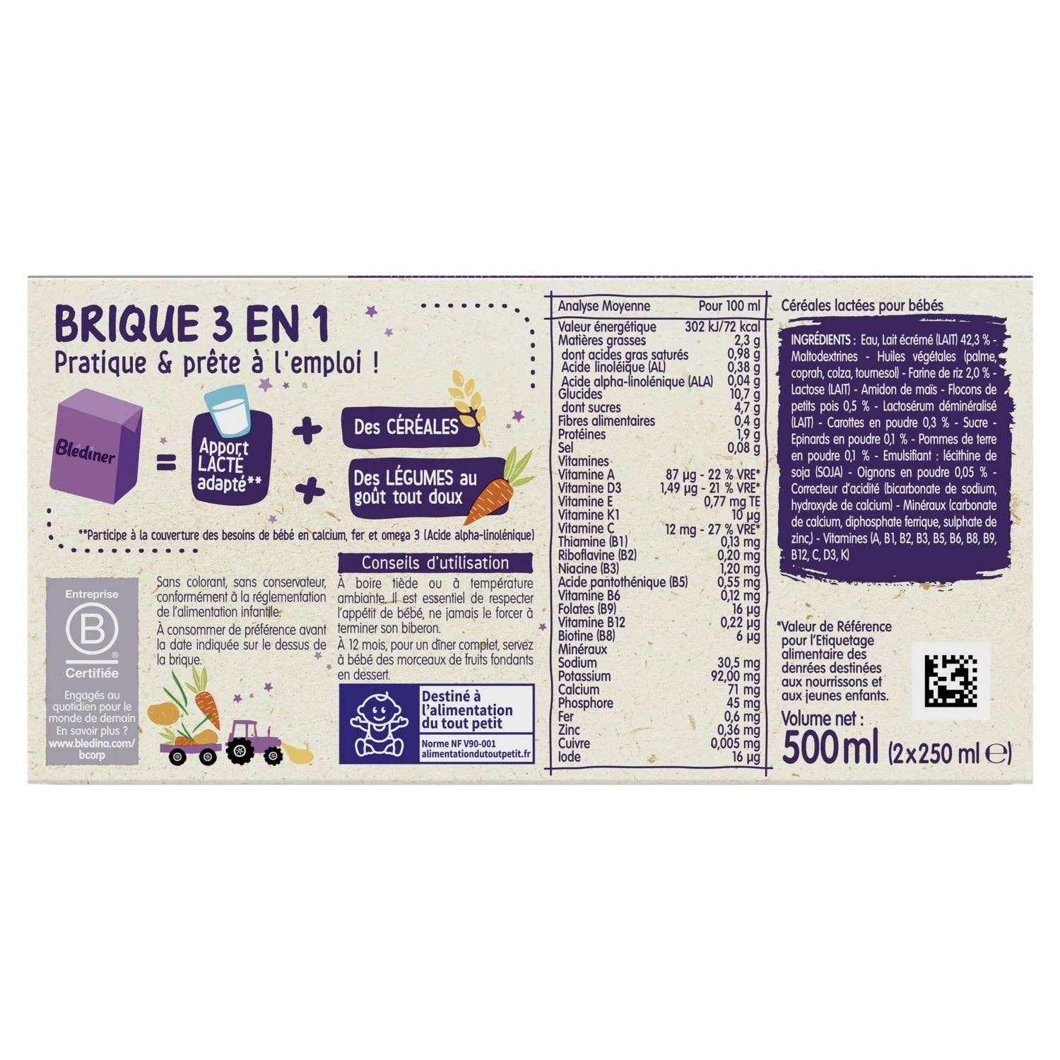 Amuse Bouche – Großhandel Babynahrung – Getreide für Babys ab 12 Monaten Karotten Erbsen Blédiner Croissance BLEDINA1