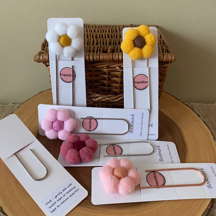 ForgetBKnot - Wholesale Bookmark - Flower Bookmark/ Oversized Paper Clip/ Pompom & Felt Flower 20