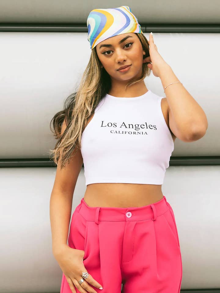 Blue Swirl Print Satin Bandana - Olivia for wholesale by Femme Luxe