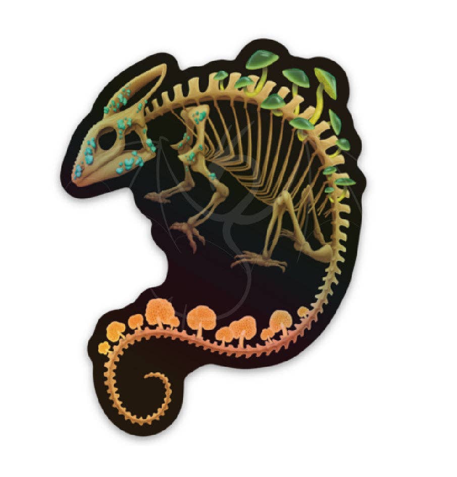 Two Twisted Dragons - Wholesale Sticker - Fungal Chameleon Skeleton Holographic Vinyl Sticker0