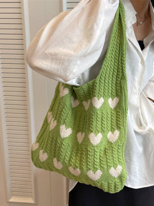 Sweetkama - Wholesale Tote Bag - Women's - Ladies Knit Heart Shpaed One Shoulder Tote Bag SKAB41092