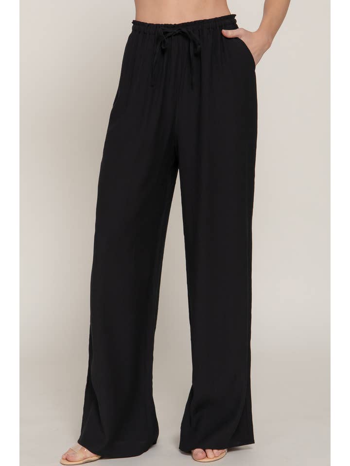 Active Basic | Active USA - Wholesale Pants - Women's - Elastic Waistband & Adjustable String Flowy Pants
