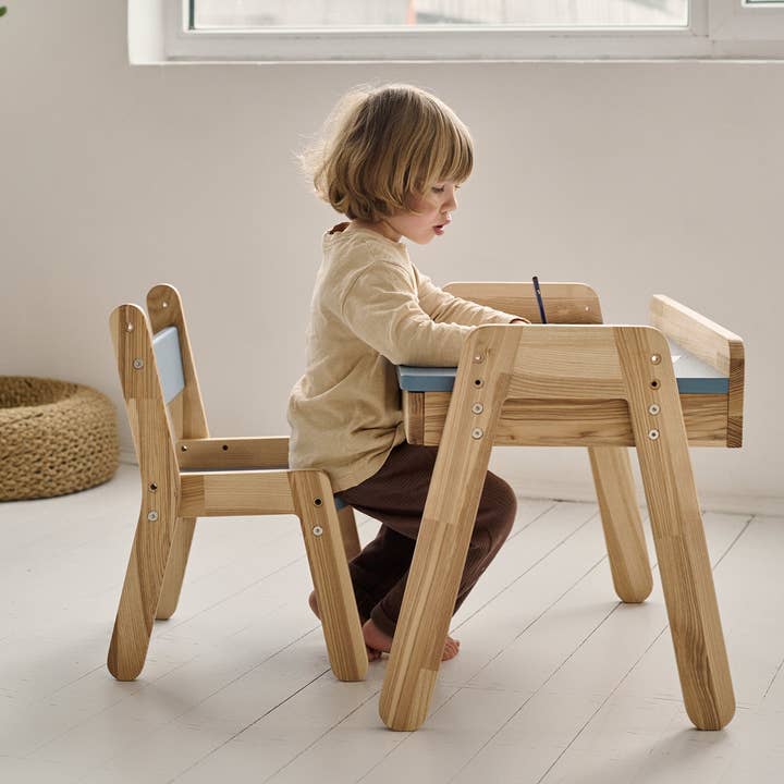 ODEAS - Vente Chaise – enfant - Ensemble bureau et chaise pour enfant, bois de frêne