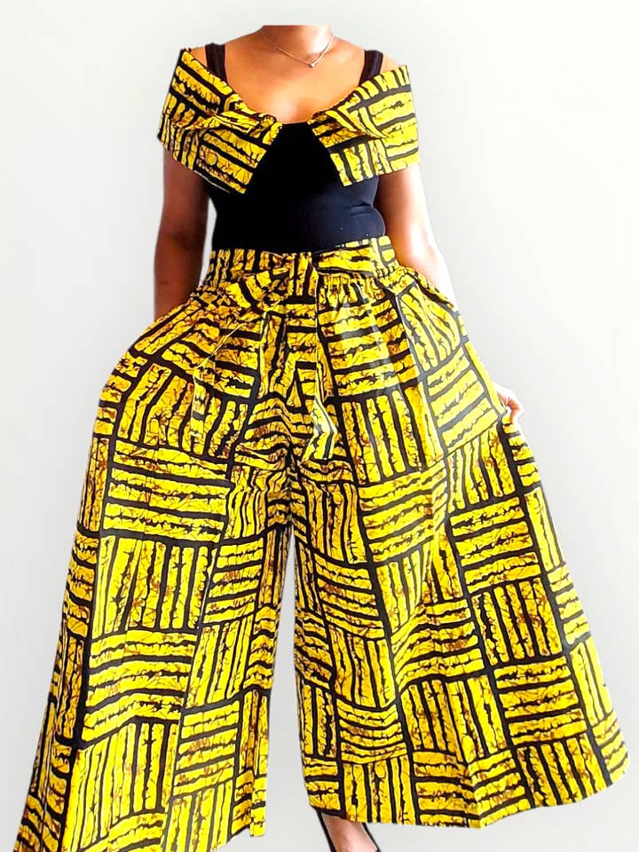 India Batik - Wholesale Pants - Women's - Women Palazzo Pant / Wide Leg Pant -PS13 Yellow1