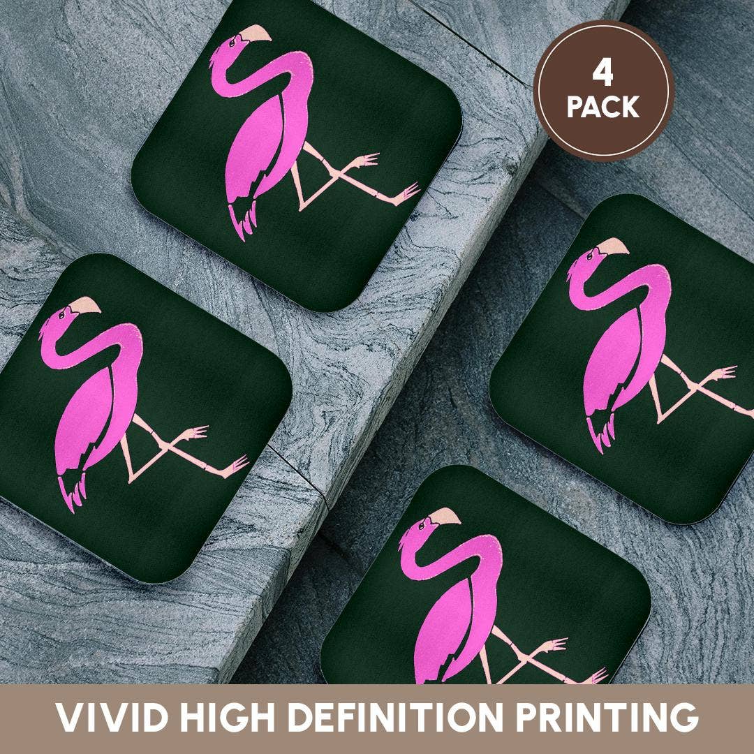 3dRose – Großhandel Untersetzer – 3dRose, Hellrosa Flamingo auf schwarzem Hintergrund, Untersetzer12