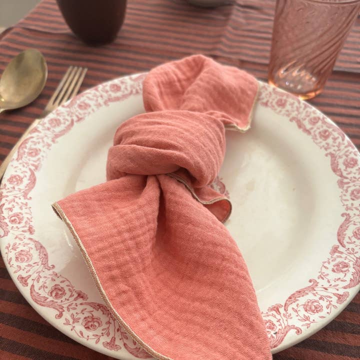 CHARMY - Wholesale Dinner & cloth napkin - 2 Cotton Double Gauze Napkins – Marsala Pink – 40x40 cm