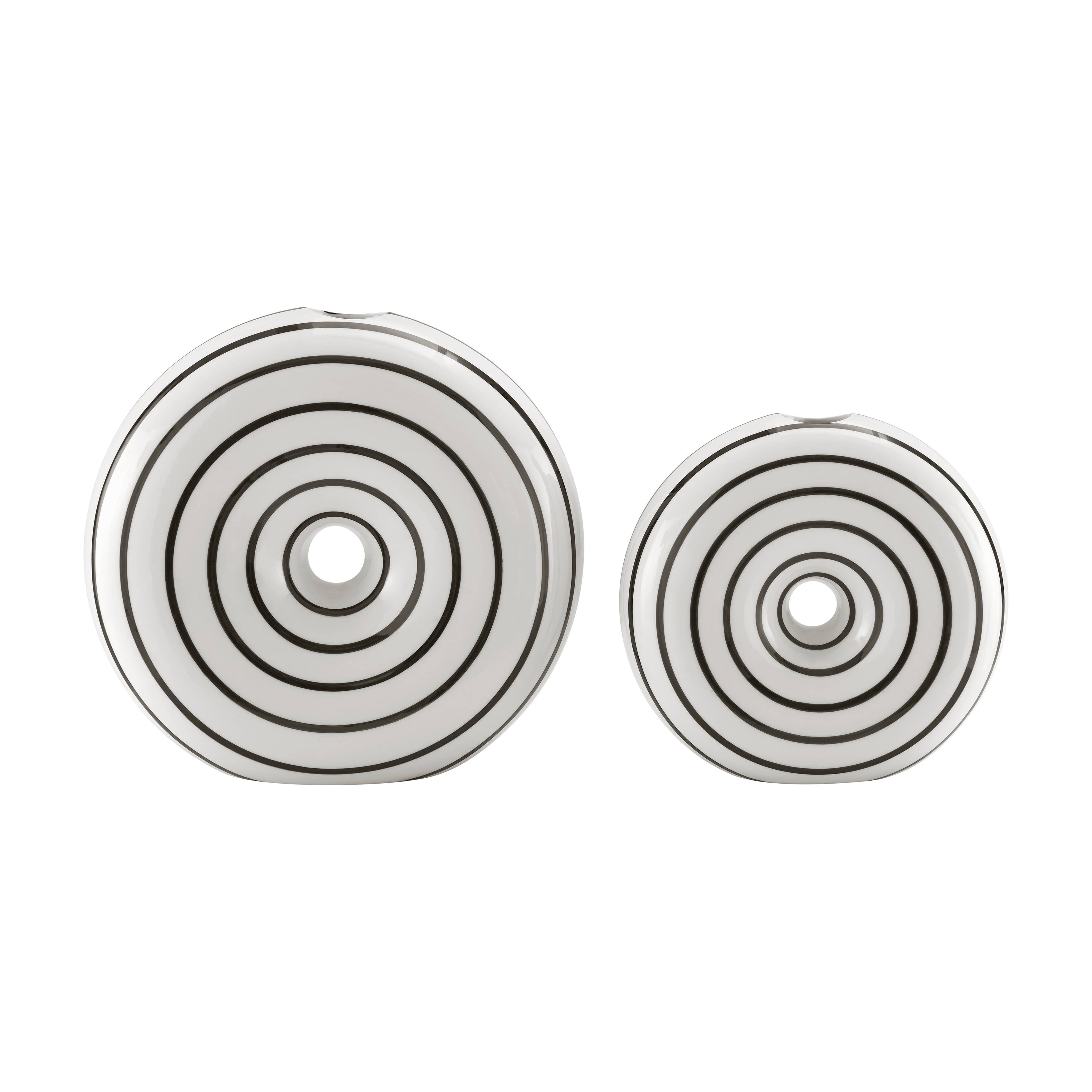 Danya B - Wholesale Vase - Etta Glossy Ceramic Black White Striped Round Donut Vase Set7