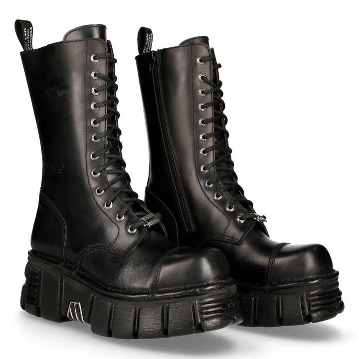 New Rock Unisex Metallic Black Techno Biker Boots- M-MILI211C-C1 for wholesale on Faire