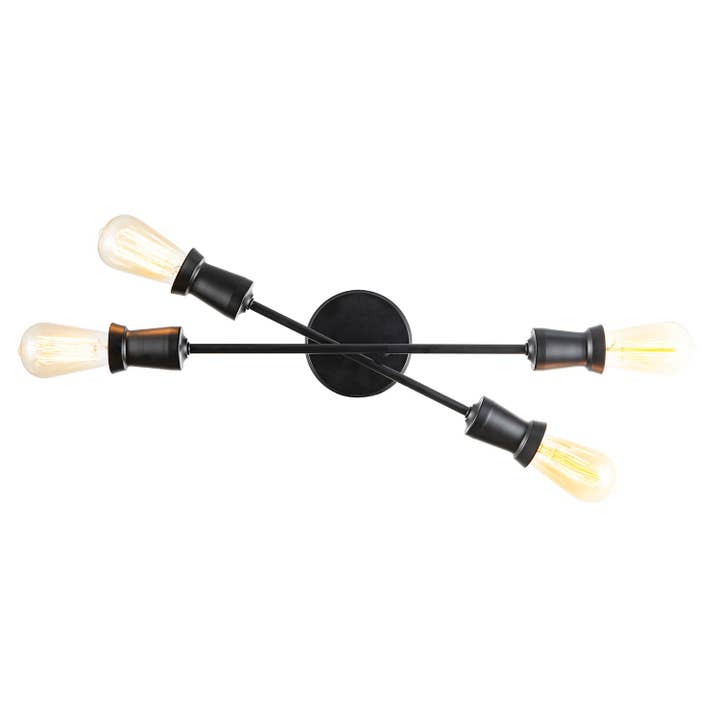 Happy Homewares – wholesale Chandelier/hanging light – Industrial Vintage Matte Black Ceiling Light with Straight Metal Arms2