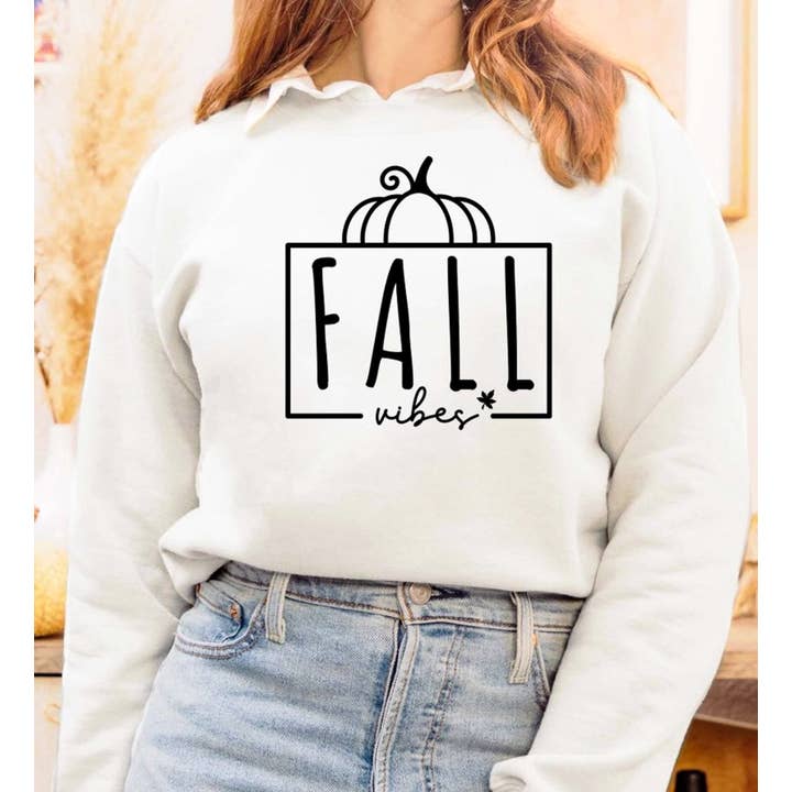 Fall Vibes With Pumpkin T-Shirt or Crew Sweatshirt for wholesale by Peach Closet