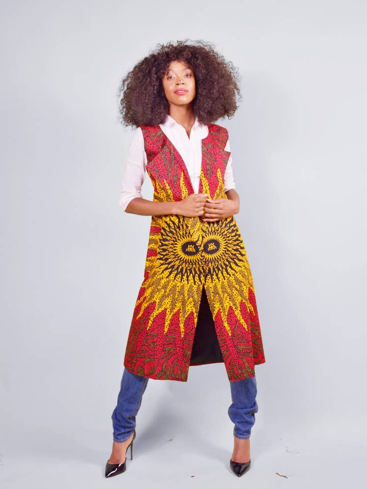 Blaze Kimono Jacket with Pockets - Red Base for wholesale by YTPshop