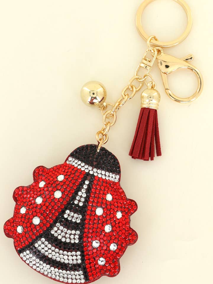 Rhinestone Pave Ladybug w/ Suede Fringe Keychain for wholesale by SP Sophia Collection