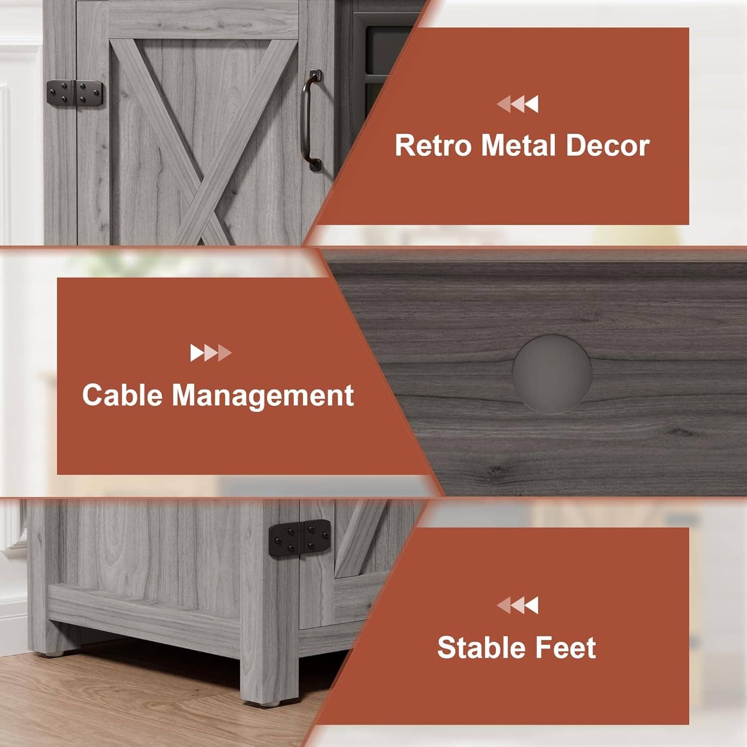 Rustic Fireplace TV Stand 65 Inch with Barn Doors Grey Wash for wholesale on Faire4