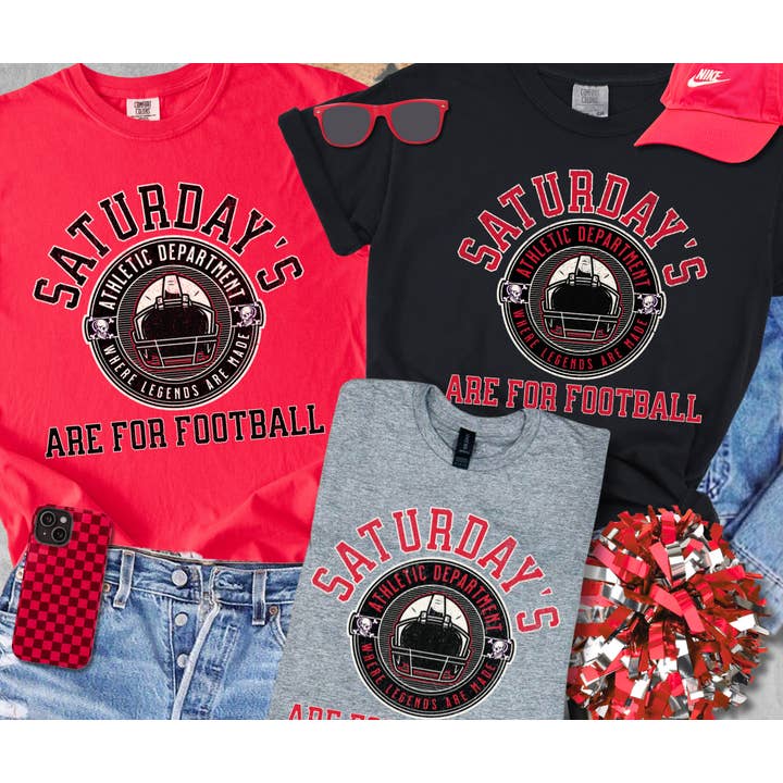 Red & Black Saturday's Are For Football, Helmet (Pick Your Tee Color) for wholesale by The Red Rival Wholesale