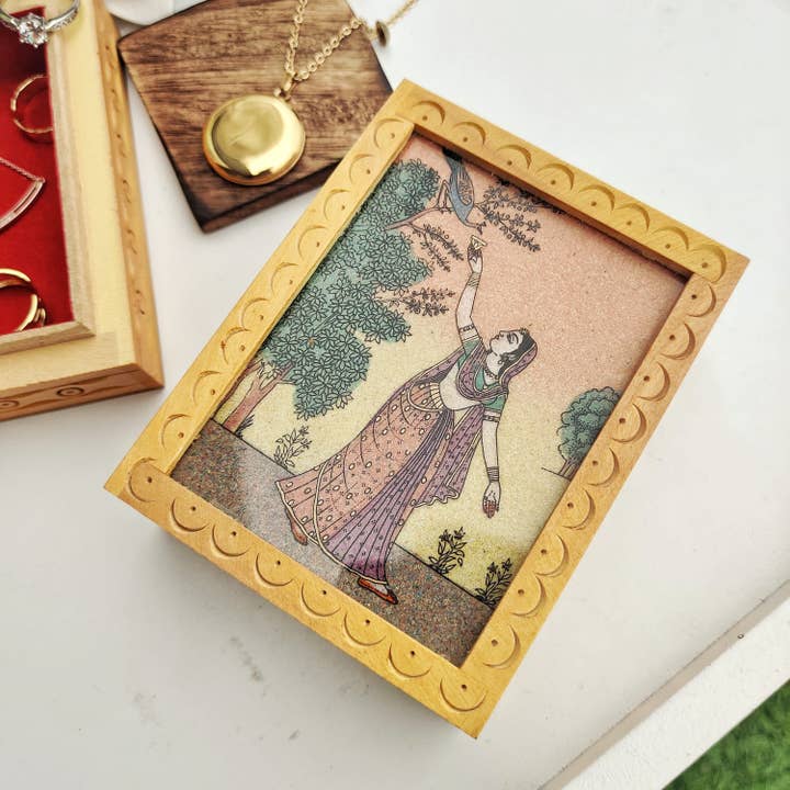 Indian Handmade Women Traditional Vintage Wood Carving Trinket Jewellery Box for wholesale by The Colourful Aura